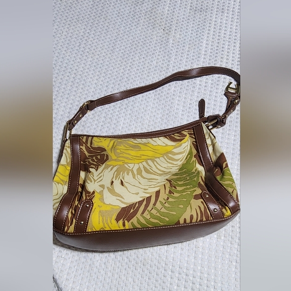 ETIENNE AIGNER EUC LEATHER & CLOTH TROPICAL PLANT PRINT HOBO BAG - Picture 2 of 7